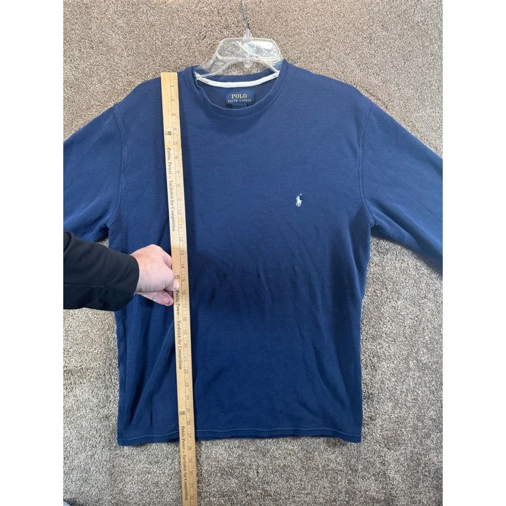 Polo Ralph Lauren Mens Navy Blue Waffle‎ Knit Thermal Long Sleeve Shirt Size L